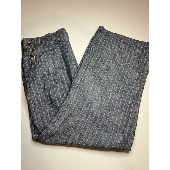 Zac & Rachel Linen Blend Lounge Crop Pants With Pockets Denim Color Sz Large - Picture 1 of 8